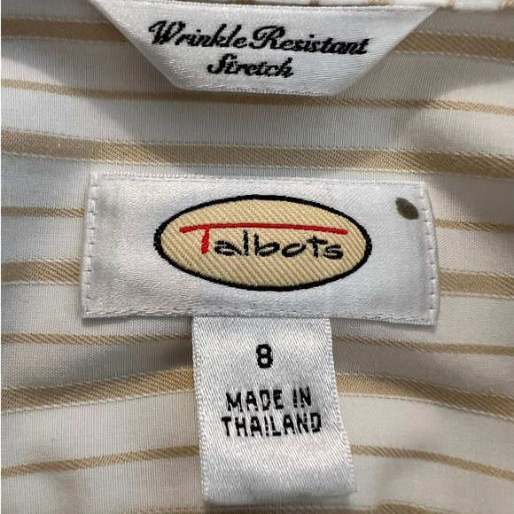 Talbots Button-up Blouse in Gold and White Stripes, Size 8 - Picture 4 of 6